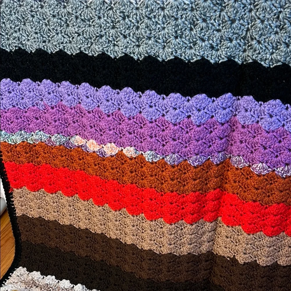 Handmade Multicolor Crochet Afghan Blanket Throw Stripes 60